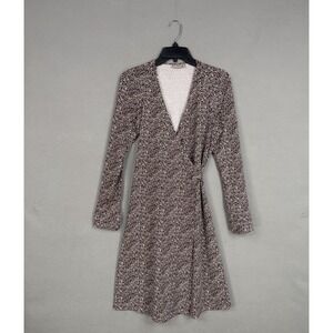 Ellie Kai Dress Womens 4 Purple White Wrap V Neck Long Sleeve Print Geometric